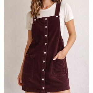 BDG Urban Outfitters Burgundy Corduroy Overall Dress Medium